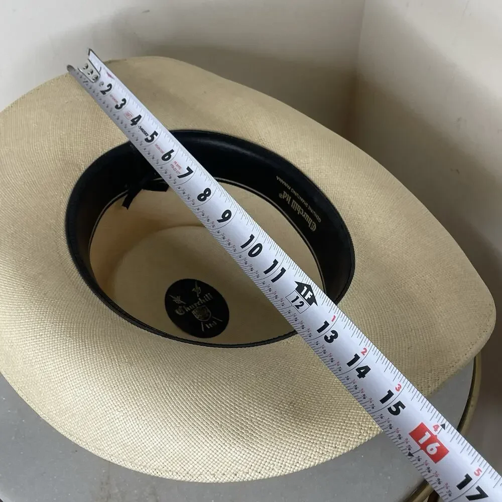 VTG Churchill Ltd Genuine Shantung Straw Panama Hat Size 7 3/8 Paisley Band